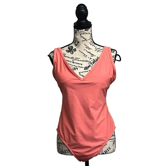 Kona Sol Women’s Orange One Piece Swimsuit L Adjustable Straps VNeck Summer Swim - Picture 2 of 11